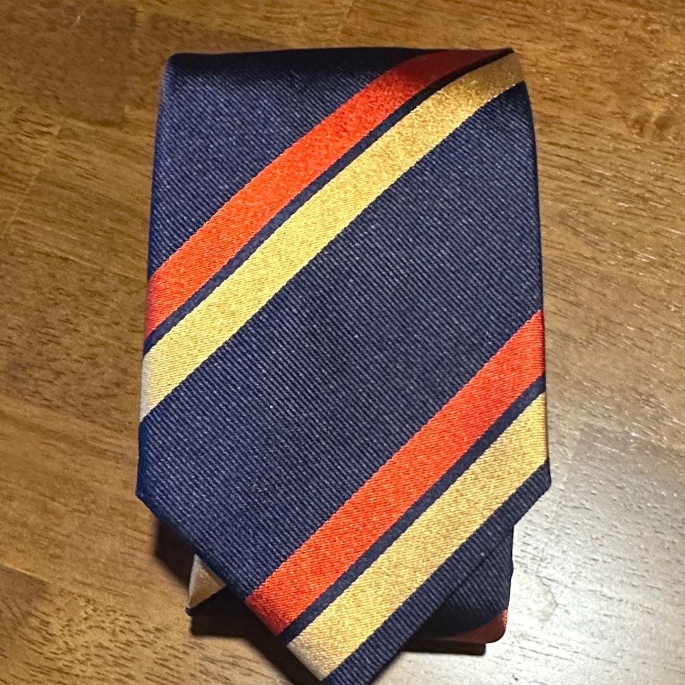 Giorgio Redaelli 100% Silk Tie Made in Italy Navy Red Gold Regimental Stripe EUC